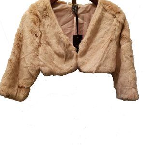 NWT Imported Italian Beige Faux Fur Bolero Jacket Size Medium